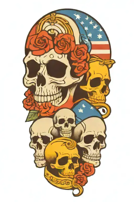 skull family, father, mother, son, son, daughter tattoo  tattoo design idea