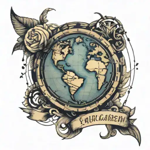  "Waiguoren, foreigner, and muzungu" crossed out. globe is focus. Ephesians 2:19 in banner in middle of globe  tattoo design idea