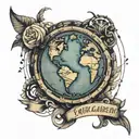  "Waiguoren, foreigner, and muzungu" crossed out. globe is focus. Ephesians 2:19 in banner in middle of globe  tattoo design idea