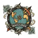  "Waiguoren, foreigner, and muzungu" crossed out. globe is focus. Ephesians 2:19 in banner in middle of globe  tattoo design idea