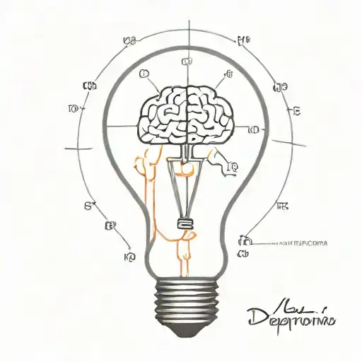 lightbulb with anatomical brain inside and chemical formulas for serotonin and dopamine molecules connected to an anatom tattoo design idea