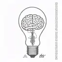 lightbulb with anatomical brain inside and chemical formulas for serotonin and dopamine molecules connected to an anatom tattoo design idea