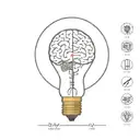 lightbulb with anatomical brain inside and chemical formulas for serotonin and dopamine molecules connected to an anatom tattoo design idea
