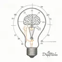 lightbulb with anatomical brain inside and chemical formulas for serotonin and dopamine molecules connected to an anatom tattoo design idea