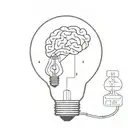 lightbulb with anatomical brain inside and chemical formulas for serotonin and dopamine molecules connected to an anatom tattoo design idea