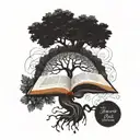 A stylized tree of knowledge with roots spreading out into the shape of the quote 'The measure of intelligence is the ability to change.' tattoo design idea