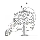 lightbulb with anatomical brain inside and chemical formulas for serotonin and dopamine molecules connected to an anatom tattoo design idea