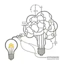 lightbulb with anatomical brain inside and chemical formulas for serotonin and dopamine molecules connected to an anatom tattoo design idea