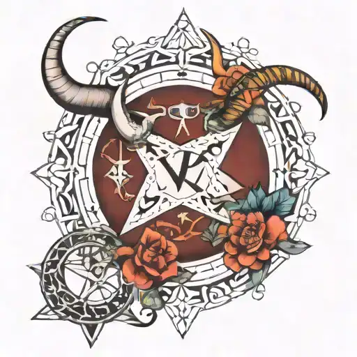 Capricorn and Gemini star sign with runes and elements symbols tattoo design idea