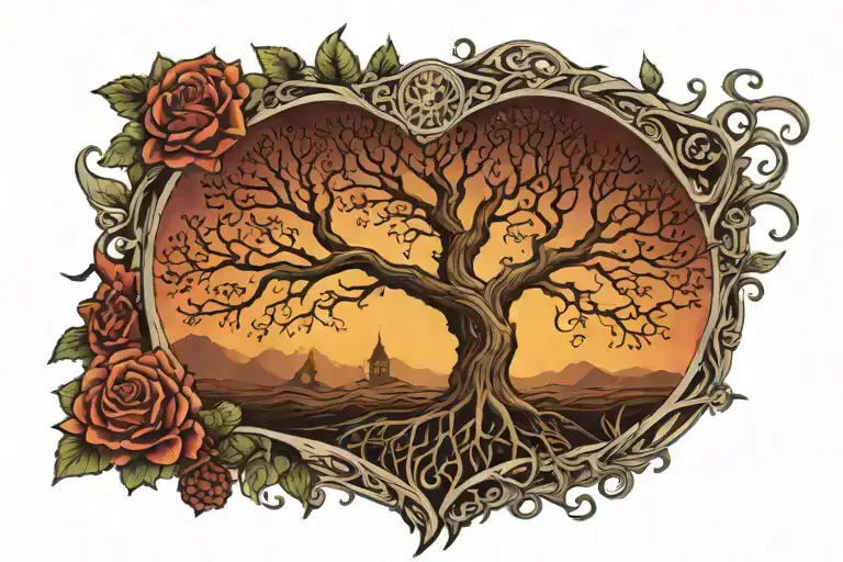 tree of life half alive half dead tattoo design idea