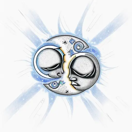 sun and moon shaking hands tattoo design idea