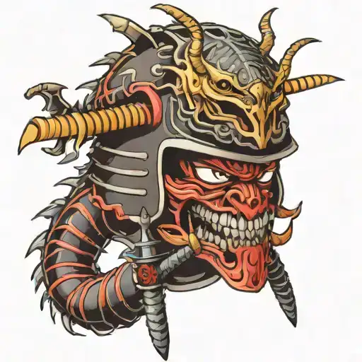 Japanese style,Gothic,fear,katana,helmet,scolopendra tattoo design idea