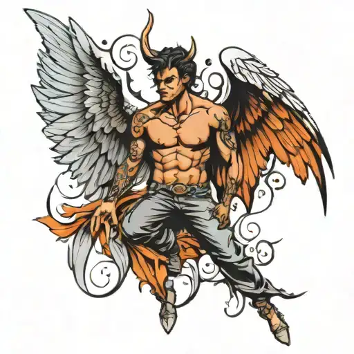 cool devil fallen angel wings spread wings wrapped tattoo design idea