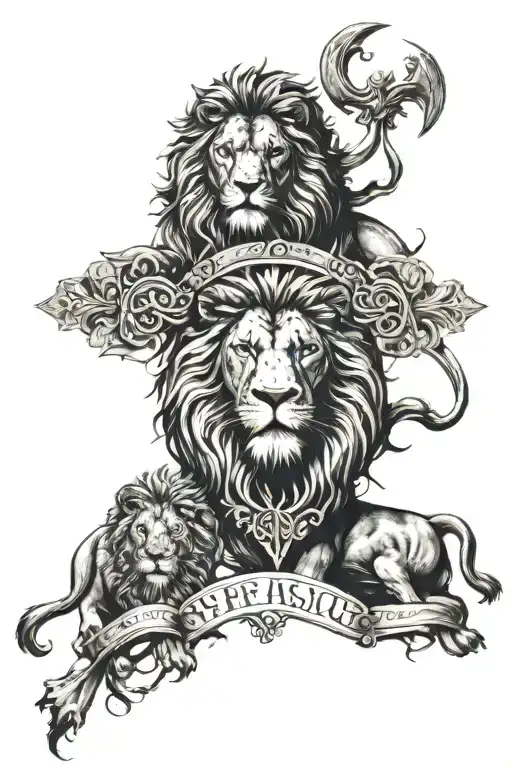 A lion with a spartan and Jesus with crosses with a bible verse about you can make it with the lord at the bottom of the tattoo design idea