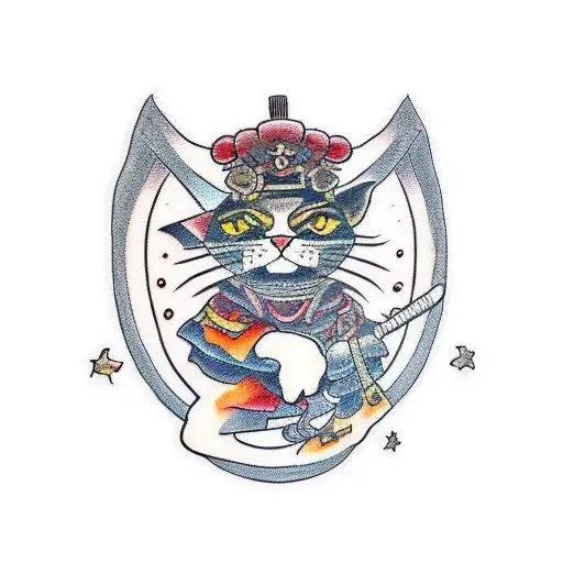 Samurai cat tattoo design idea