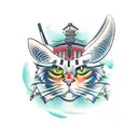 Samurai cat tattoo design idea