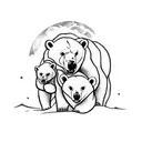 Polar bear with  two cubs and moon tattoo design idea