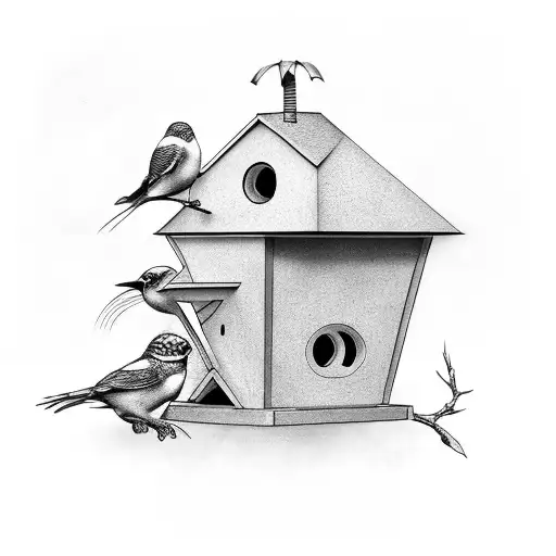 birdhouse with two birds  tattoo design idea