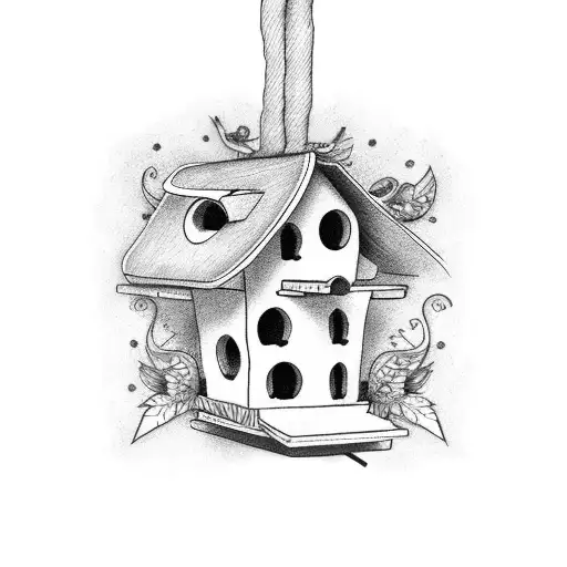 birdhouse with 2 chickadees  tattoo design idea