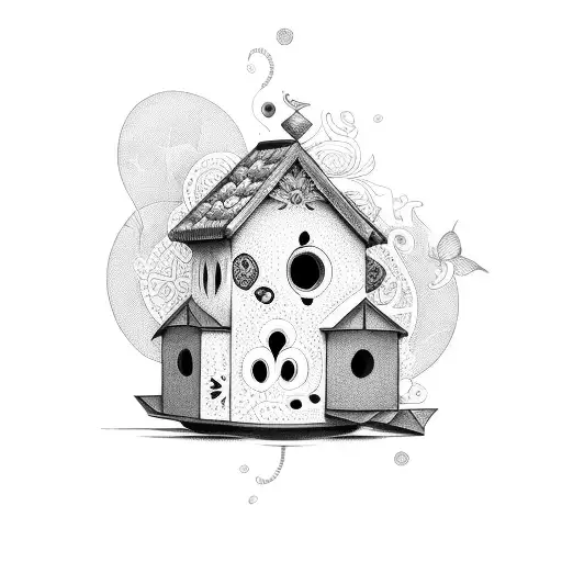 birdhouse with two birds  tattoo design idea