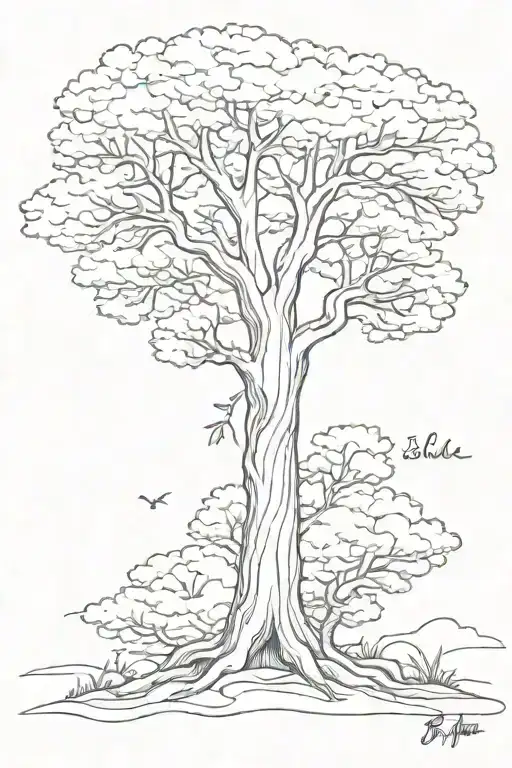 tall tree with name "bethelehem" written sideways tattoo design idea