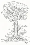 tall tree with name "bethelehem" written sideways tattoo design idea