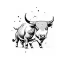 bullfighting. the bull's victory over the bullfighter. the bull put his foot on the defeated enemy. darts in the bull's  tattoo design idea