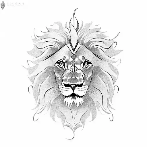 lion with Guardian angel tattoo design idea