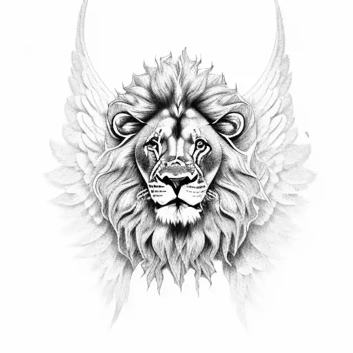 lion with Guardian angel tattoo design idea