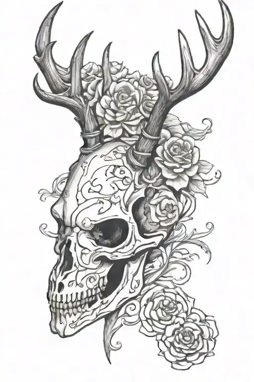 deer skull with north carolina outline tattoo design idea