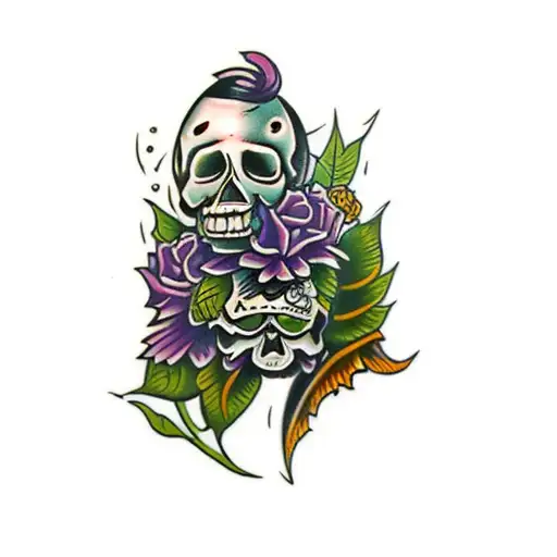 a skull and deadly nightshade  tattoo design idea