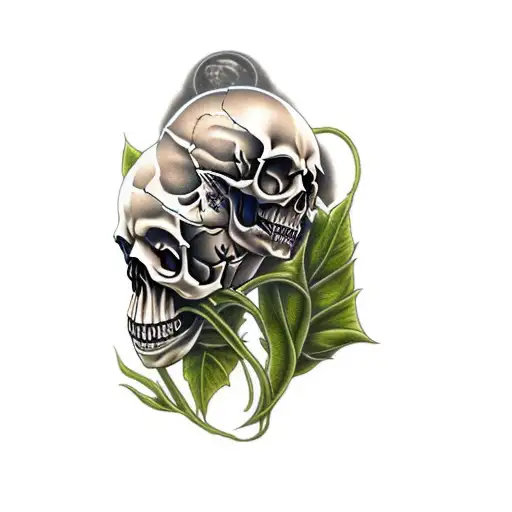 a skull and deadly nightshade  tattoo design idea
