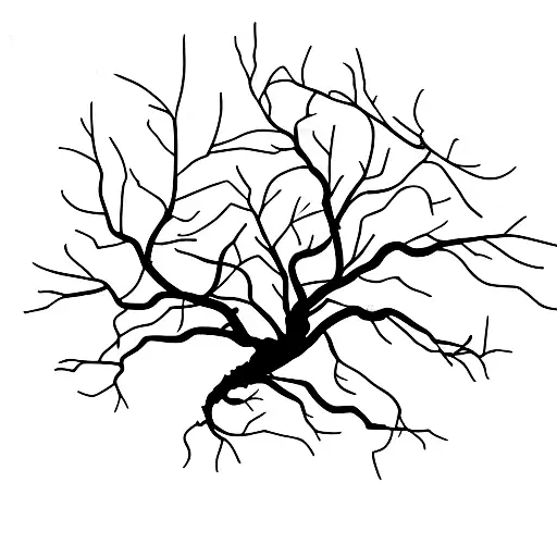 An elegant silhouette of a burning tree, its branches ablaze with minimalist intensity, poised to be etched onto flesh. tattoo design idea