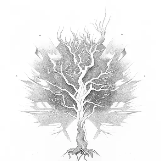 Within the blaze of minimalism, an embered tree emerges, etching its fiery essence onto skin. tattoo design idea