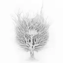 Within the blaze of minimalism, an embered tree emerges, etching its fiery essence onto skin. tattoo design idea