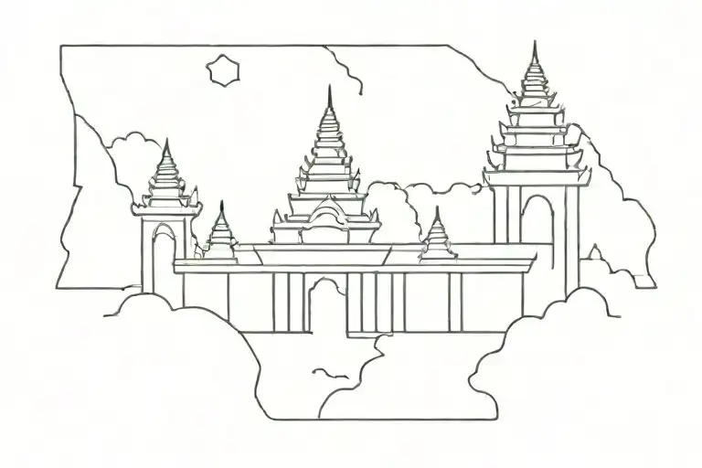 very tiny outline of cambodian temple  tattoo  tattoo design idea