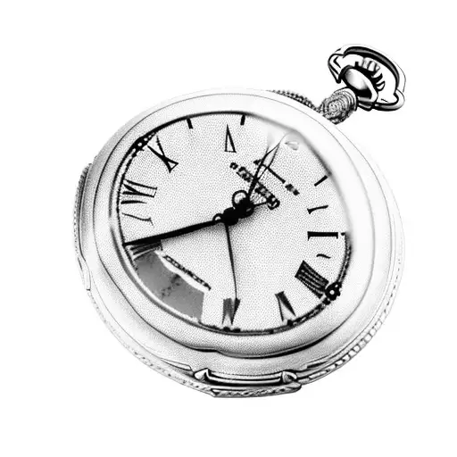 Final idea: A pocket watch on a chain that has a cover that is slightly open and shows the time 4:06 pm. On the front of tattoo design idea
