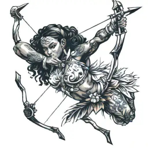 Black girl shooting bow and arrow tattoo design idea