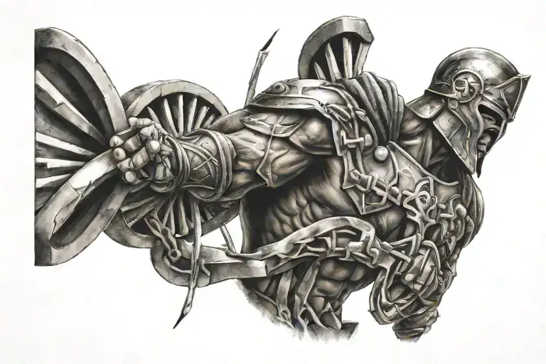 spartan smashing a dna double helix tattoo design idea