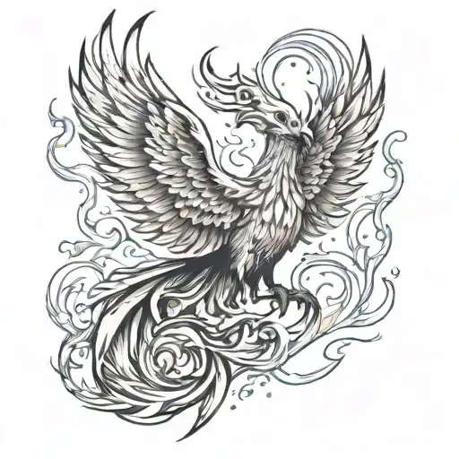 a phoenix rising from flames. The phoenix represents resilience and transformation through adversity, while the flames s tattoo design idea