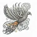a phoenix rising from flames. The phoenix represents resilience and transformation through adversity, while the flames s tattoo design idea
