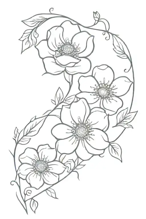blue bell  rose and daisy flowers intertwined tattoo design idea