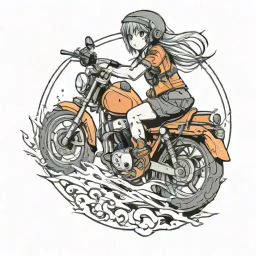 chainsaw girl on motorbike tattoo design idea