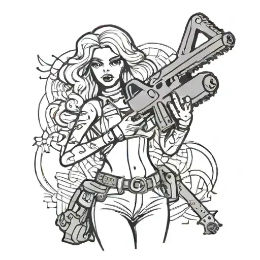 barbie with a chainsaw tattoo design idea
