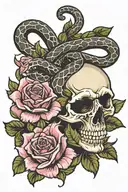 skull and snake and rose tattoo tattoo design idea