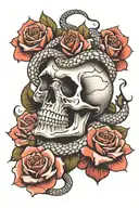 skull and snake and rose tattoo tattoo design idea