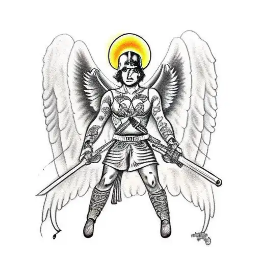 warrior angel with lighning tattoo design idea
