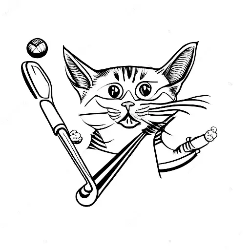 A minimalist tattoo of a cat wearing golf shoes and holding a golf club tattoo design idea