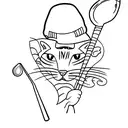 A minimalist tattoo of a cat wearing golf shoes and holding a golf club tattoo design idea