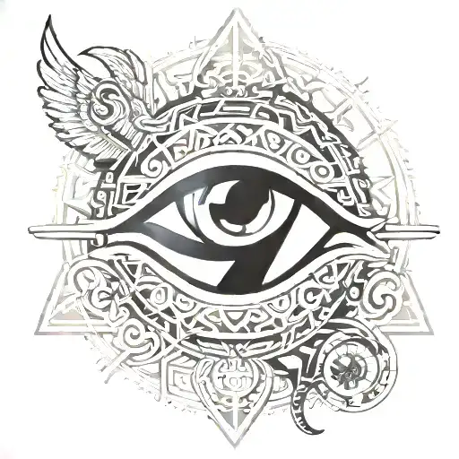 eye of ra with warrior symbols tattoo design idea